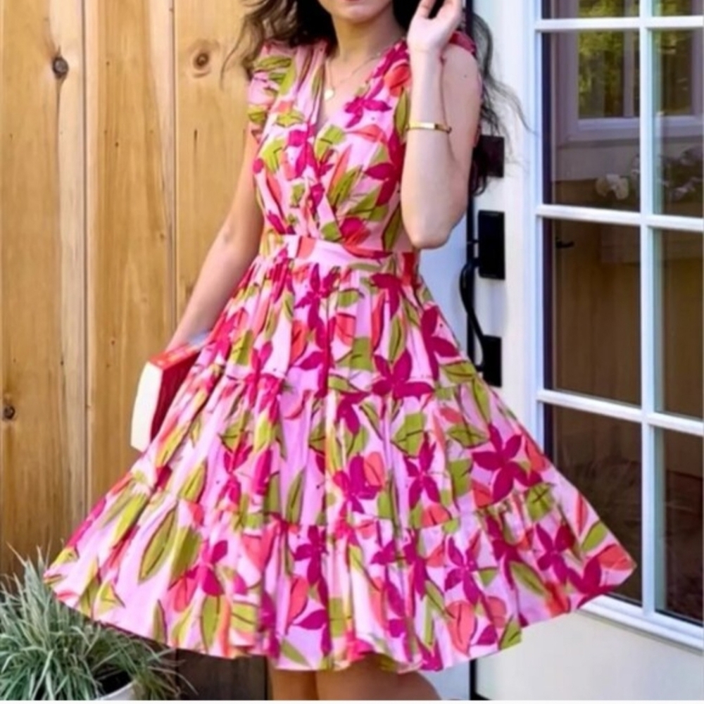 Taylor Pink and Green Floral Dress